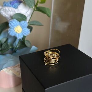 European Style “Bird Nest” Hammered Texture Multi-Layer Ring